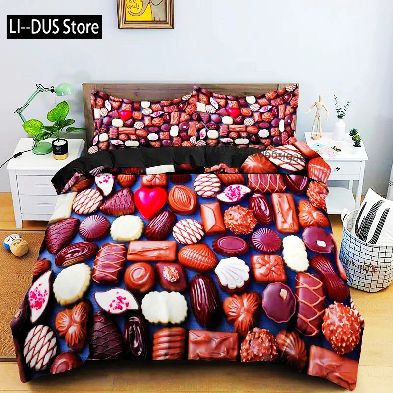 

Chocolate Bedding Set Dessert Candy Duvet Cover Comforter Cover Sweet Food Girls Single Queen King 2/3pcs Polyester Quilt Cover