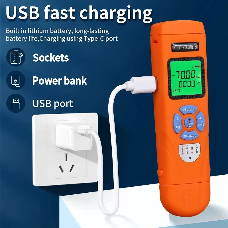 AUA-C70/C50 مقياس الطاقة الضوئية الصغير القابل لإعادة الشحن (OPM) مع محدد الأعطال البصرية (15/30/50mW VFL) جهاز اختبار كابل الألياف الضوئية FTTH #6