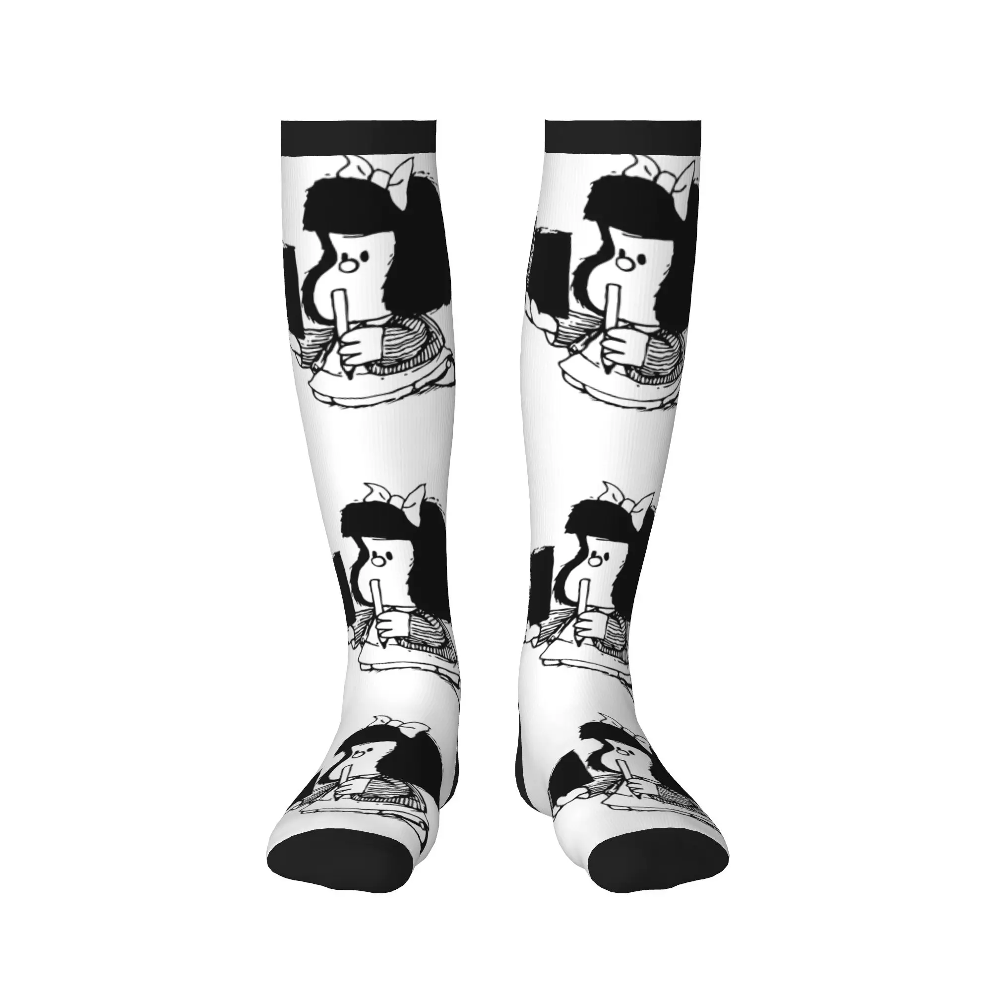 Kawaii Mens Mafalda Reading Dress Socks Unisex Warm Breathbale 3D Print Quino Cartoon Manga Sports Compression Socks