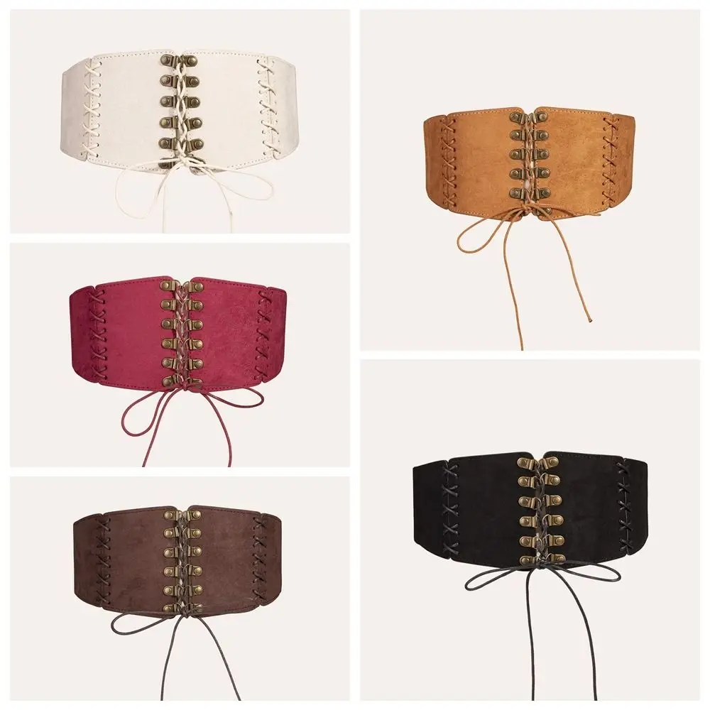 Punk Adjustable Elastic Cummerbunds PU Leather Solid Color Suede Wide Belt Elastic Waistband Waist Corset Girl