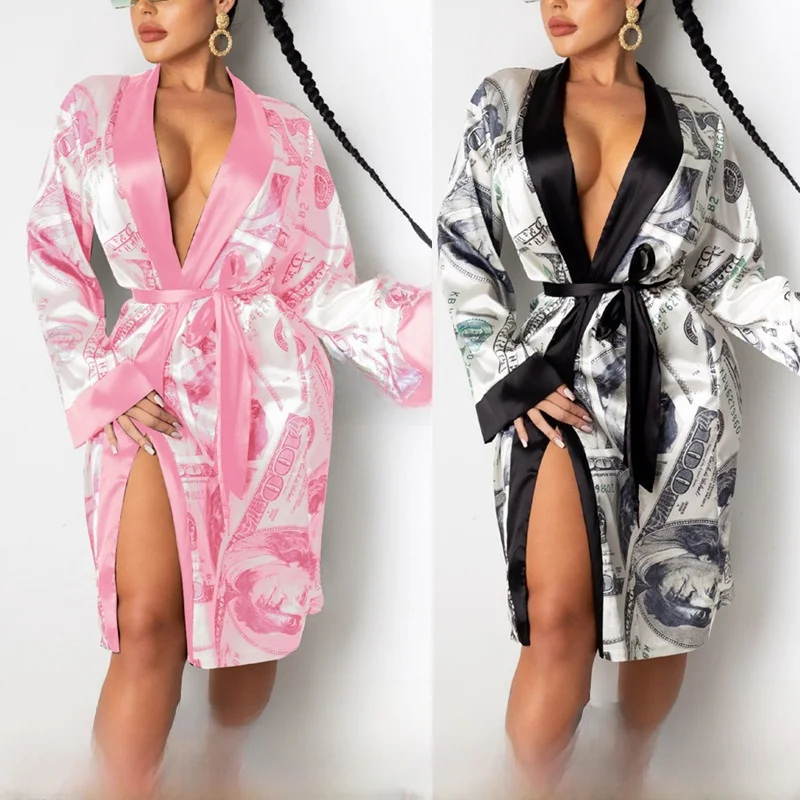 

Women's Long Sleeve Thin Sleepwear Bathrobe Sunscreen Outerwear Shawl Cardigan Belted Home Clothes Spring Autumn Cotton