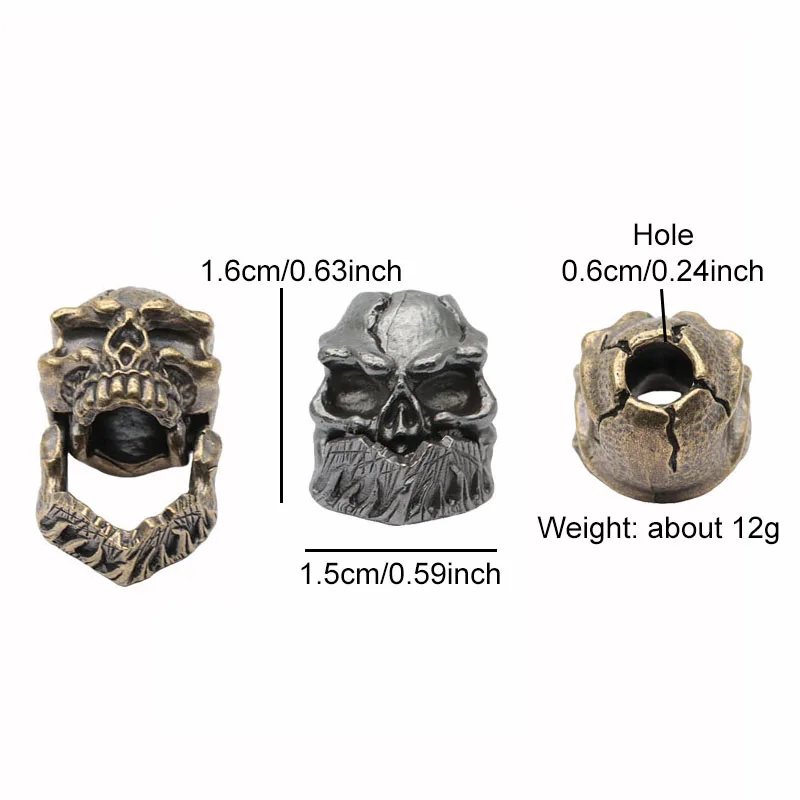 Moveable Chin Skull Brass Knife Beads EDC DIY Paracord Woven Bracelets Lanyard Pendants Accessories Outdoor Tool Hangings Charms