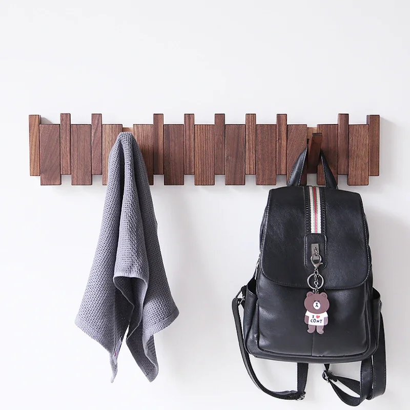 

Walnut Wall-Mounted Coat Rack Piano Style Wooden Hooks Foldable Clothes Rack Entryway Door Hanger Bedroom Closet Hook