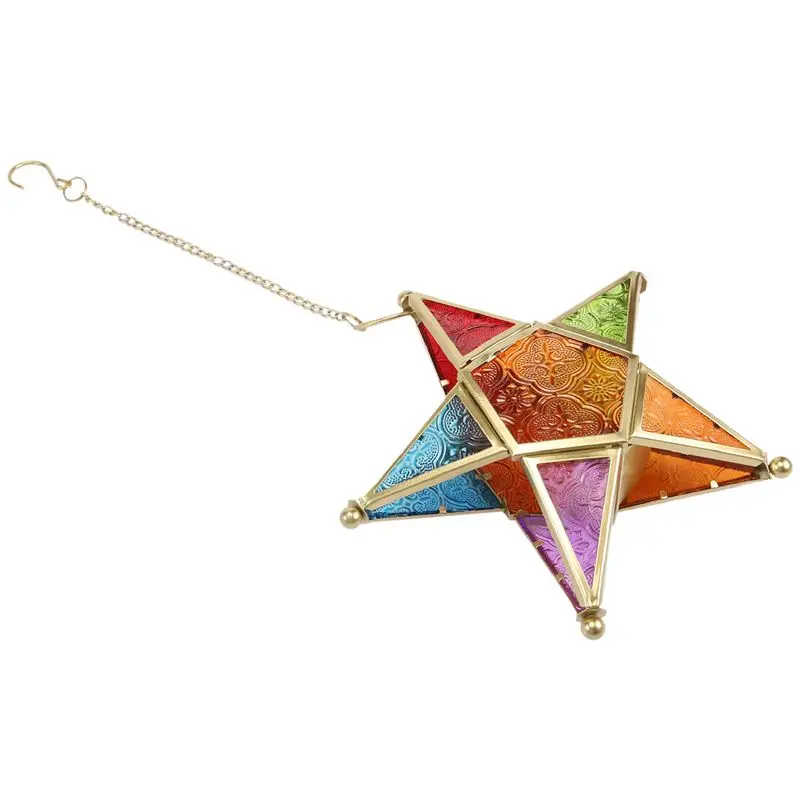 EYFL-Multicolour Glass Star Votive Tea Light Candle Holder Hanging Lighting Lantern Wedding Birthday Party Home Garden Decor