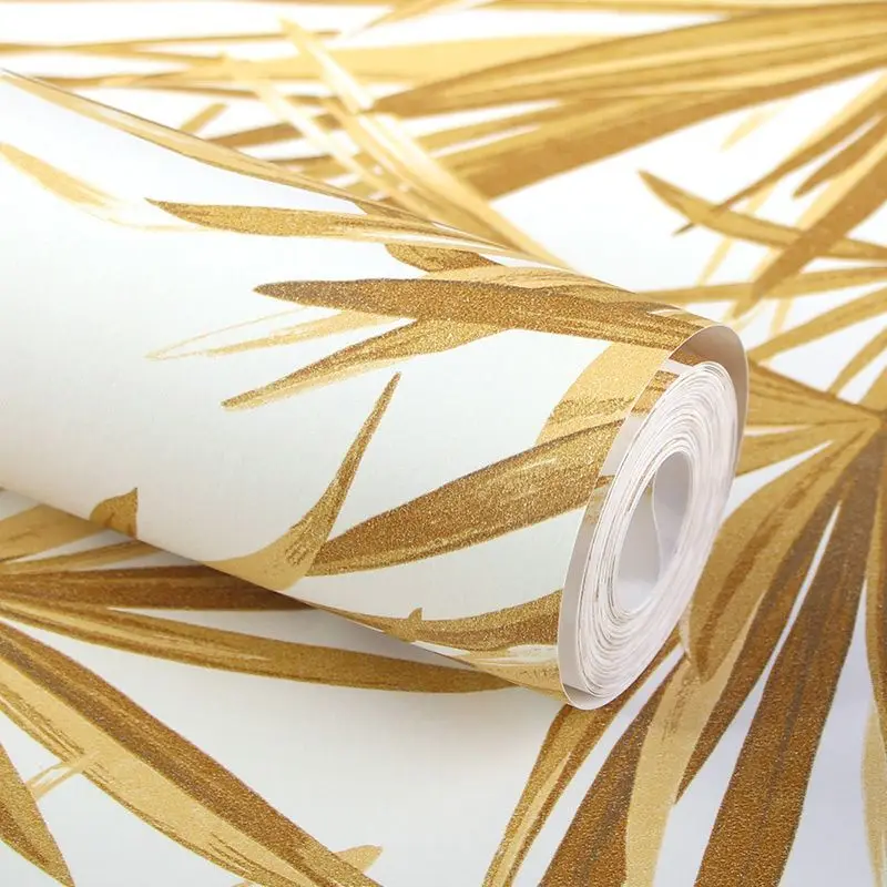 Palm Leaf Non-woven Wallpaper 0.53x10M Glueless Tropical Plant Bamboo Leaves Wall Mural for Bedroom Living Room Home Decoration