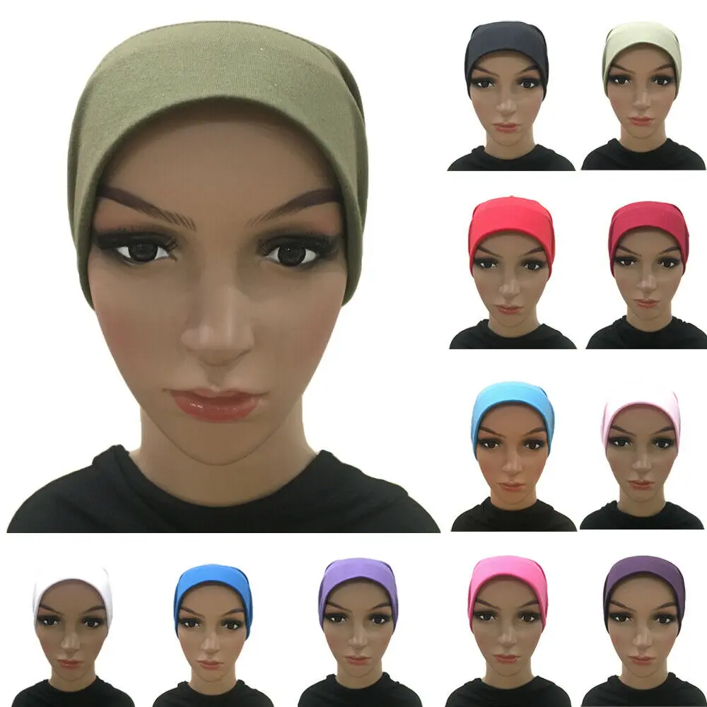 Plain Muslim Women Cotton Underscarf Bonnet Inner Cap Tube Head Scarf Hijab Cover Headwrap Niqab Hat Arab Islamic Middle East