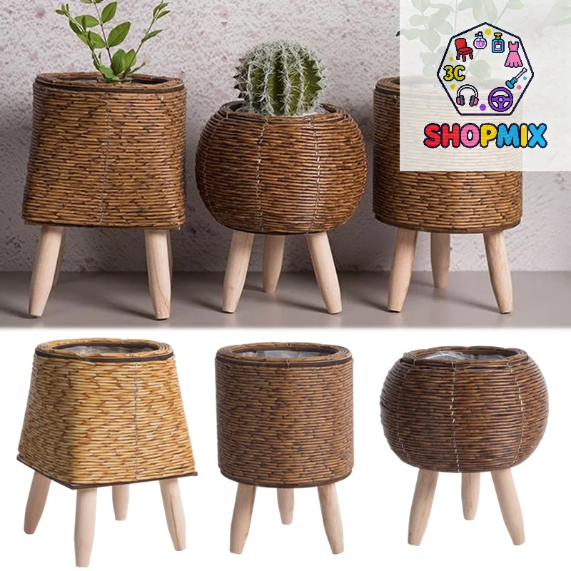 Rattan Plant Basket - Nachahmung Rattan gewebt Blumenregal Pflanzgefäße handgemachte