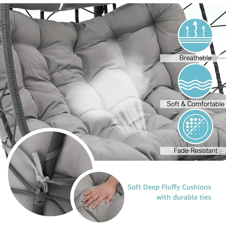 كرسي أرجوحة على شكل بيضة مزدوجة لشخصين مع حامل للاستخدام الداخلي والخارجي كرسي على شكل بيضة معلق من الخيزران مع وسادة وقابلة للطي #6