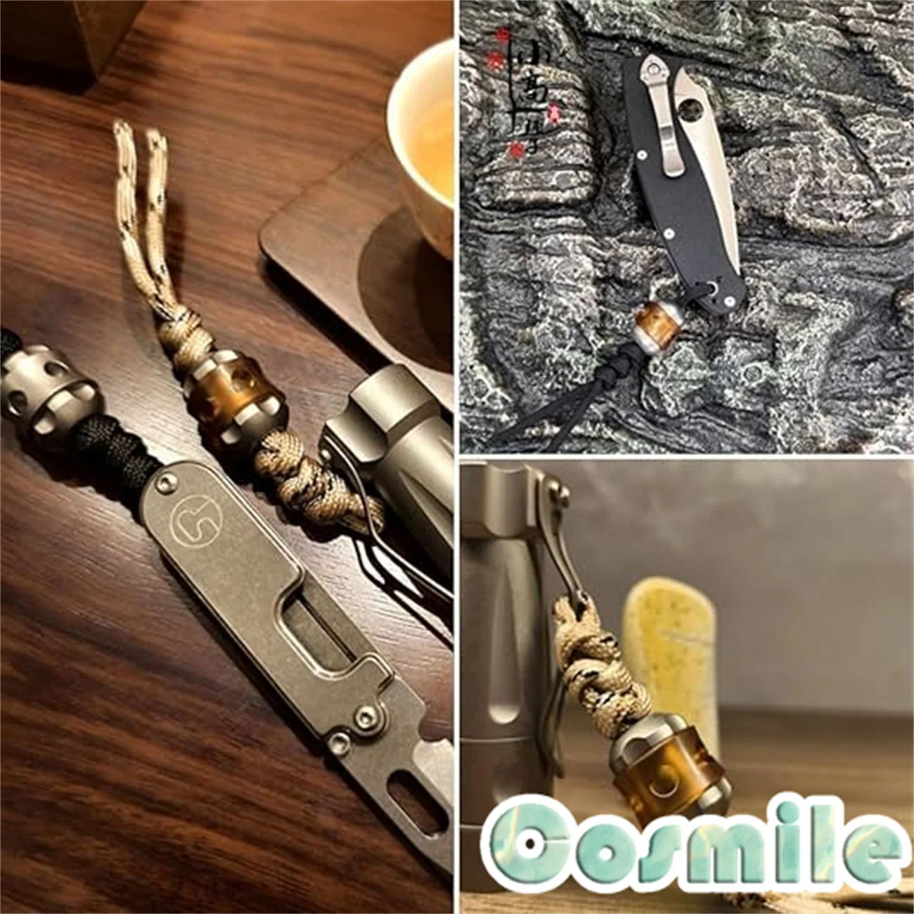 Cuentas de cordón de Paracord PEI de titanio con forma de rollo de caramelo para collar, colgante de cuentas para herramienta EDC al aire libre, accesorios DIY