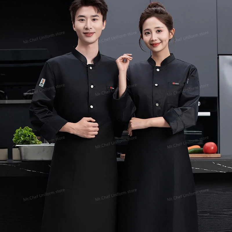 White Long Sleeve Chef Jacket Custom Logo Kitchen Cooking Outfit Men Breathable Hotel Chef Uniform Catering Work Clothes coat