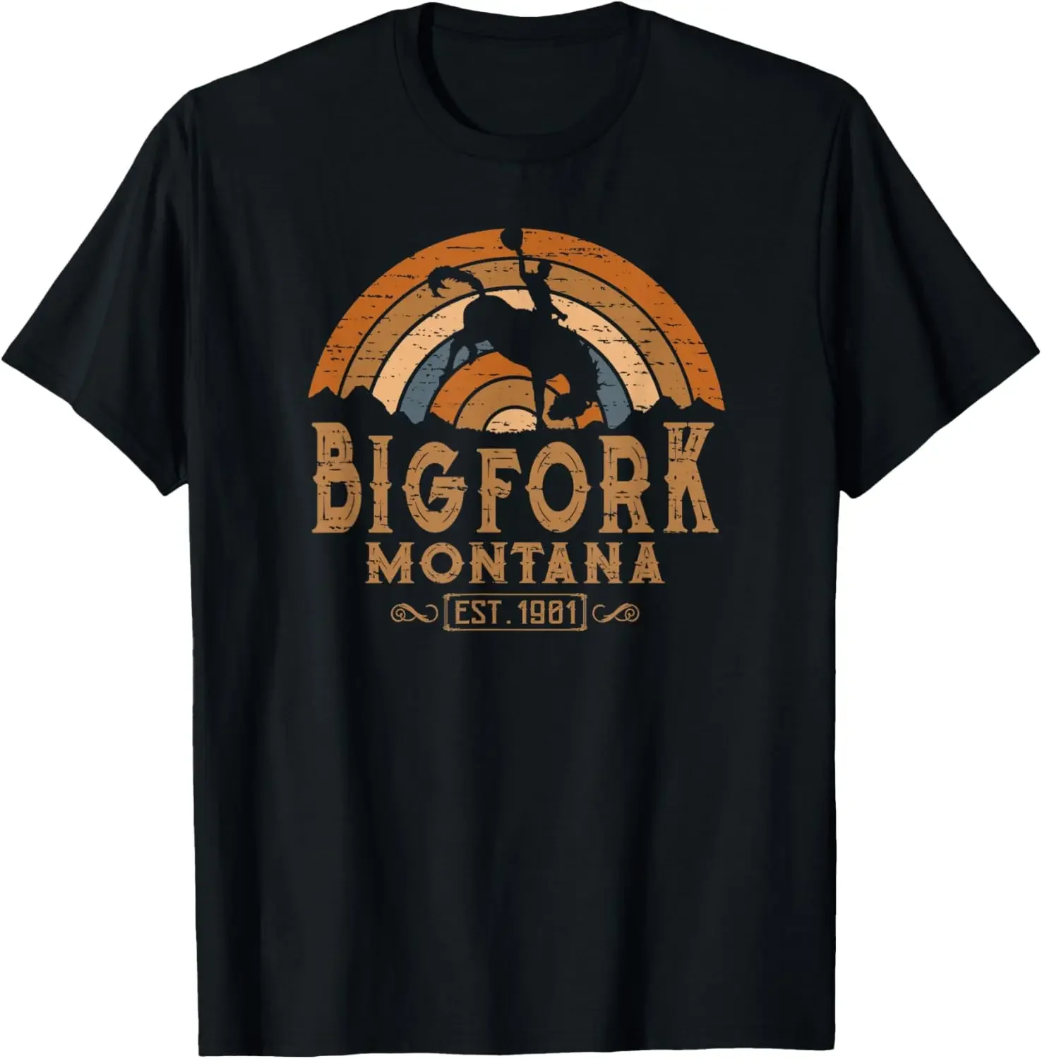 Bigfork Montana MT Retro Style Rodeo Cowboy T-Shirt