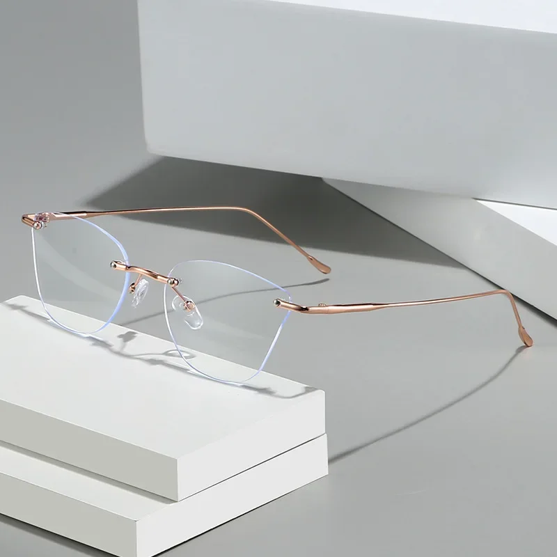 نظارات قصر النظر النسائية الفاخرة بدون إطار عصرية جديدة خفيفة للغاية محايدة عالية الدقة وبسيطة ومضادة للضوء الأزرق