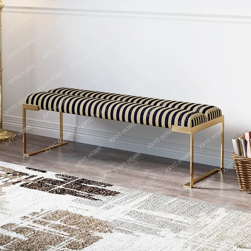 Light Luxury Bedroom Living Room Bedside Modern Living Room Bench Simple Stainless Steel Home Shoe Changing Stool Str