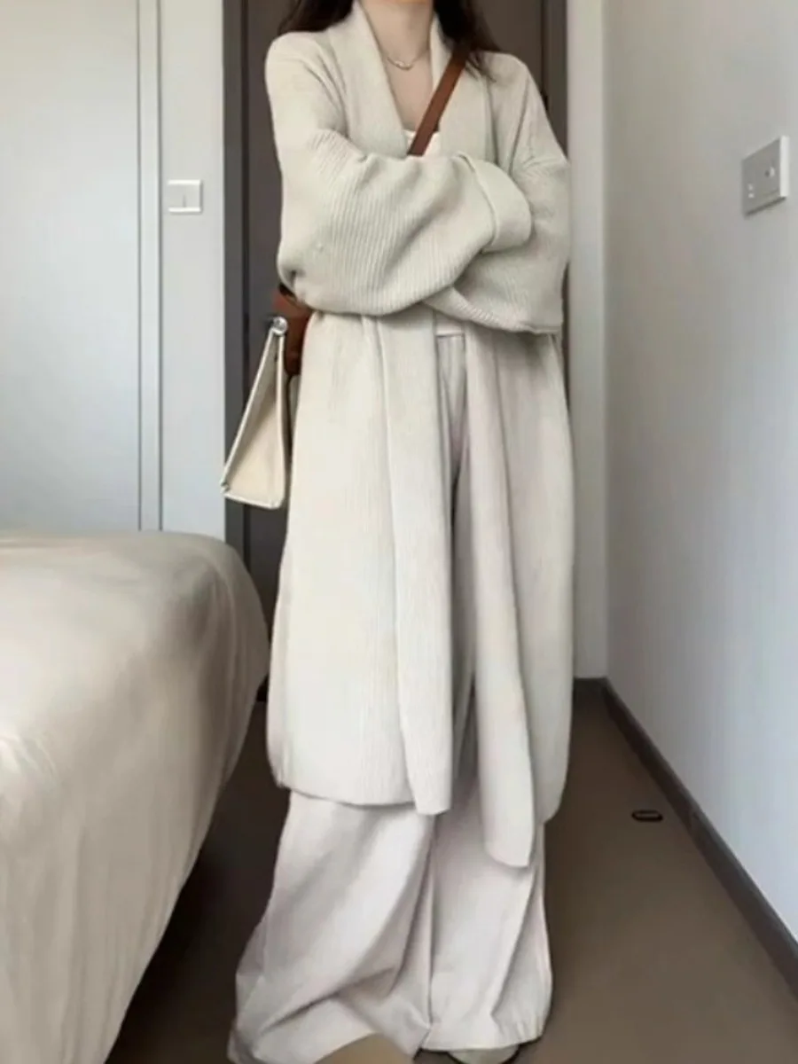 

Knitted Cardigan Office Lady Chic Soft Jacket 2025 Korean Casual Sweater Women V Neck Solid Long