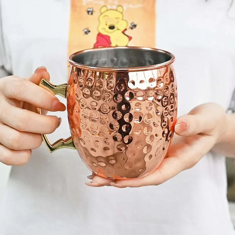 

530ML Cocktail Wine Cup Moscow Mule Mug Pure ThickenedCup Hammered Copper Plated Beer Cup Coffee Bar tools Drinkware for Ramadan
