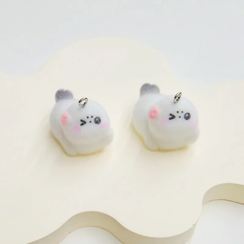30pcs 3D Cute Flocking resin Charms Cartoon Animal doll Pendants for Necklaces Keychain DIY crafts Jewelry making Accessories