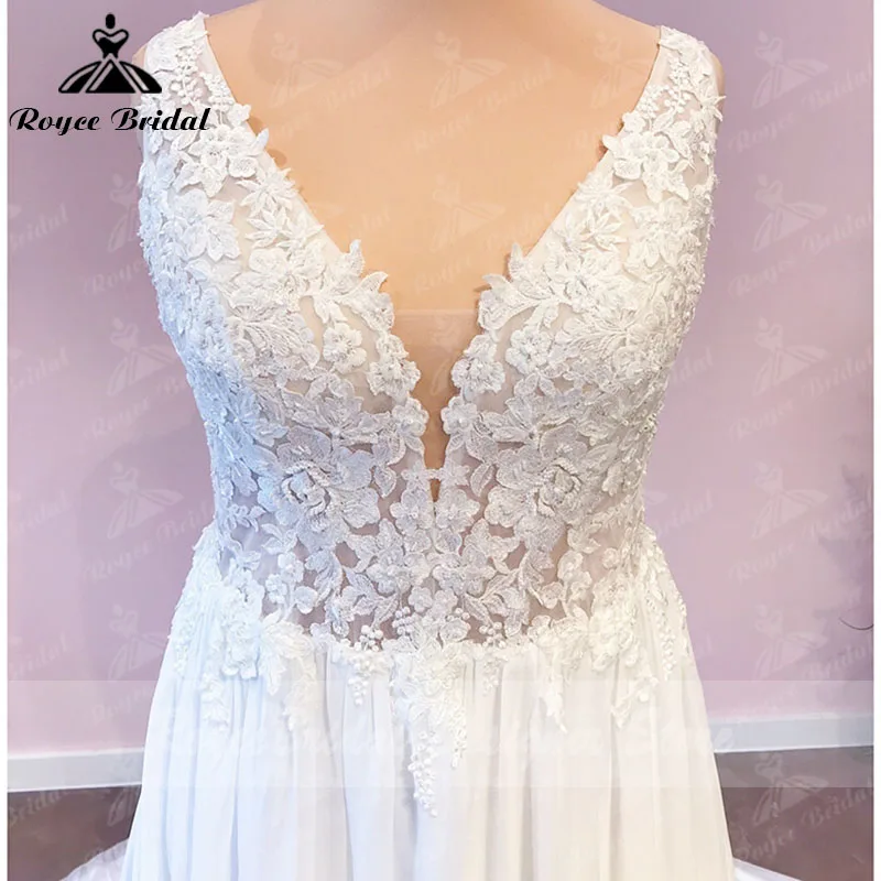 Robe De mariée en mousseline De soie, grande taille, ligne A, col en V, avec des Appliques en dentelle