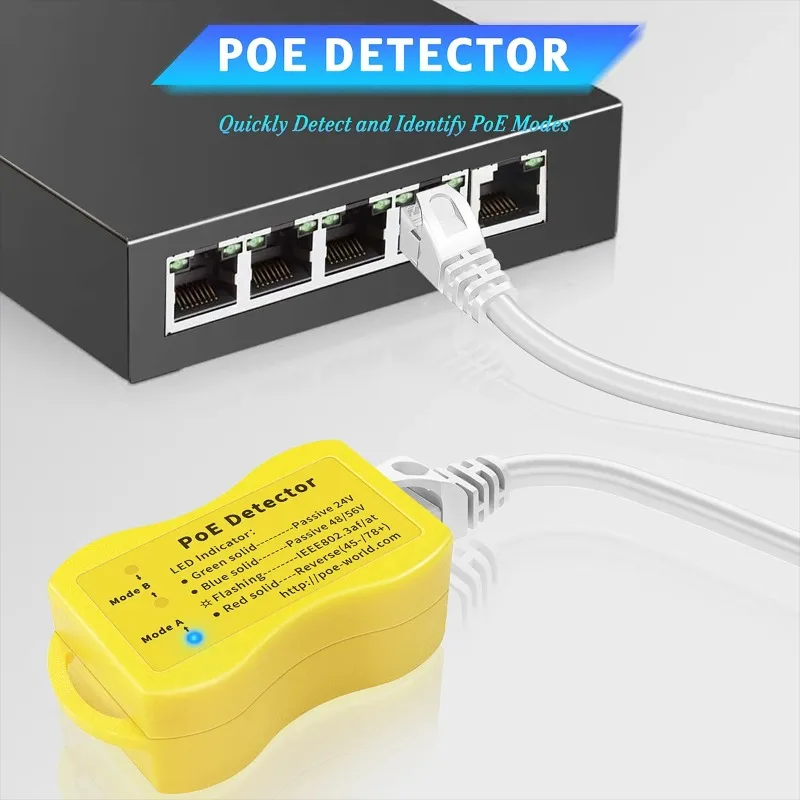 POE Tester Quickly identify Power over Ethernet with RJ-45 PoE Detector PoE TesterLED Display passive /802.3af/at; 24v/48v/56v
