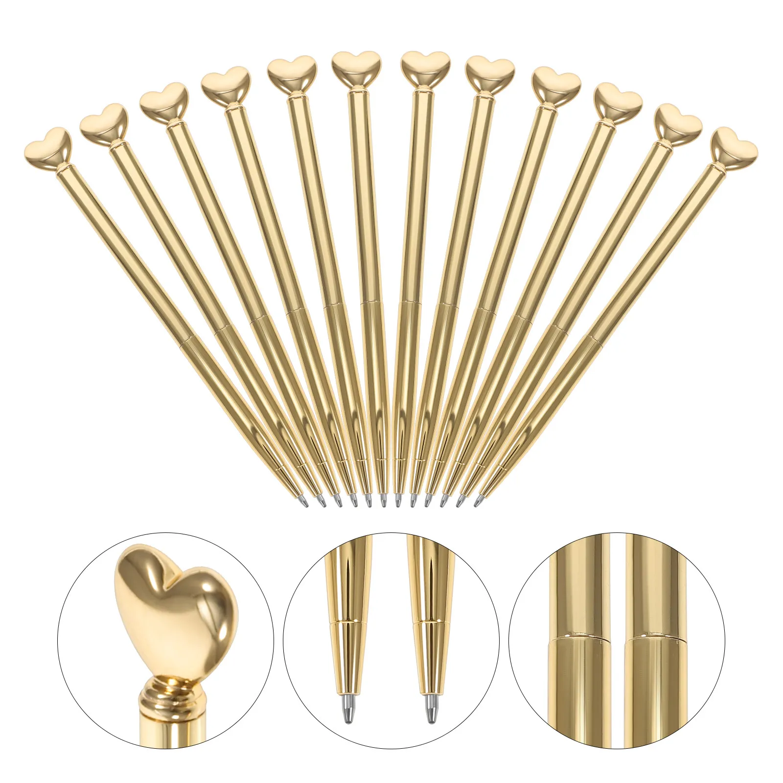 

12Pcs High-Grade Metal Cartoon Heart Headed Ballpoint Pens Extra-Smooth Ink Adorable Students Writing Pen for Study Notes