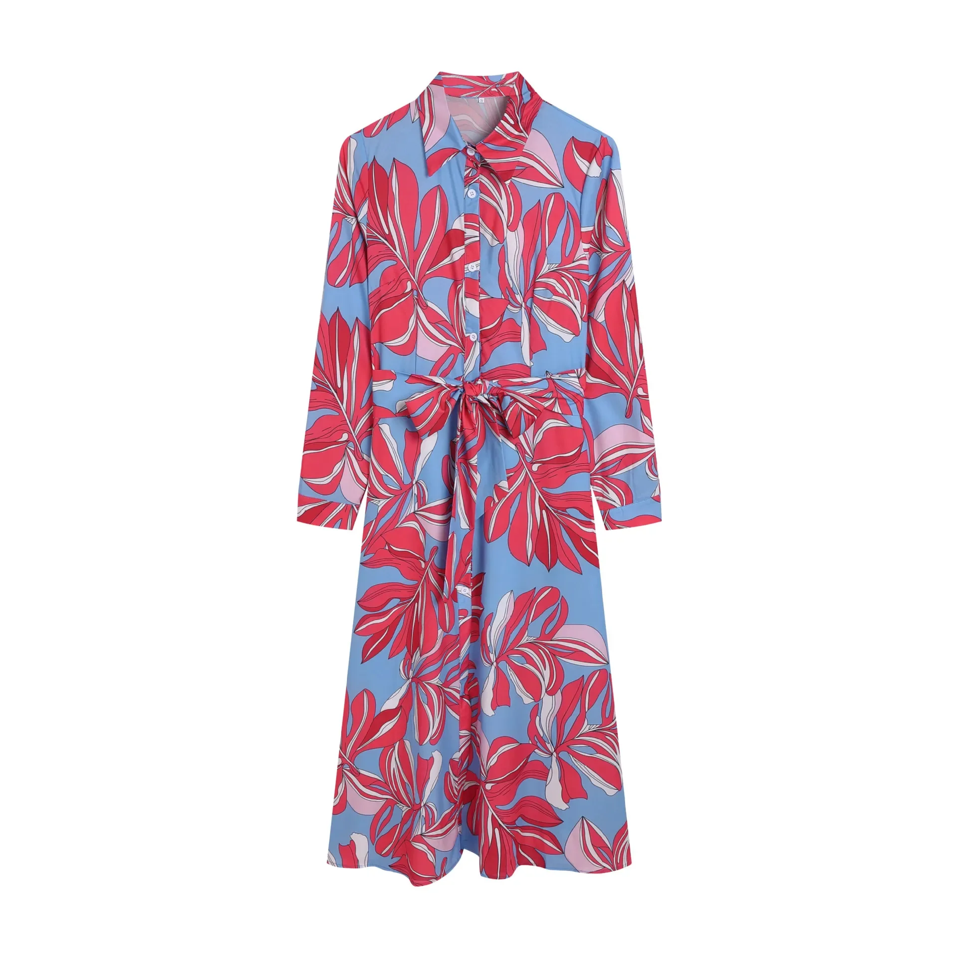 Robe chemise longue à lacets pour femmes, robe à revers à imprimé floral, robe à simple boutonnage, longueur de rinçage, mode élégante