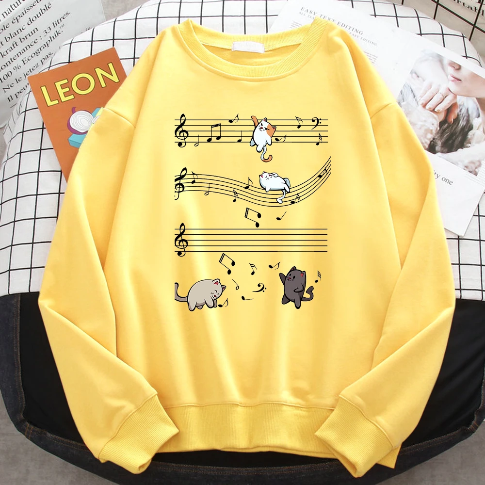 Fashion Winter Sweatshirts For Women Kopie Von Musical Cats Musical Notes Print Hoodies Soft Fleece Pullovers Loose Warm Clothes