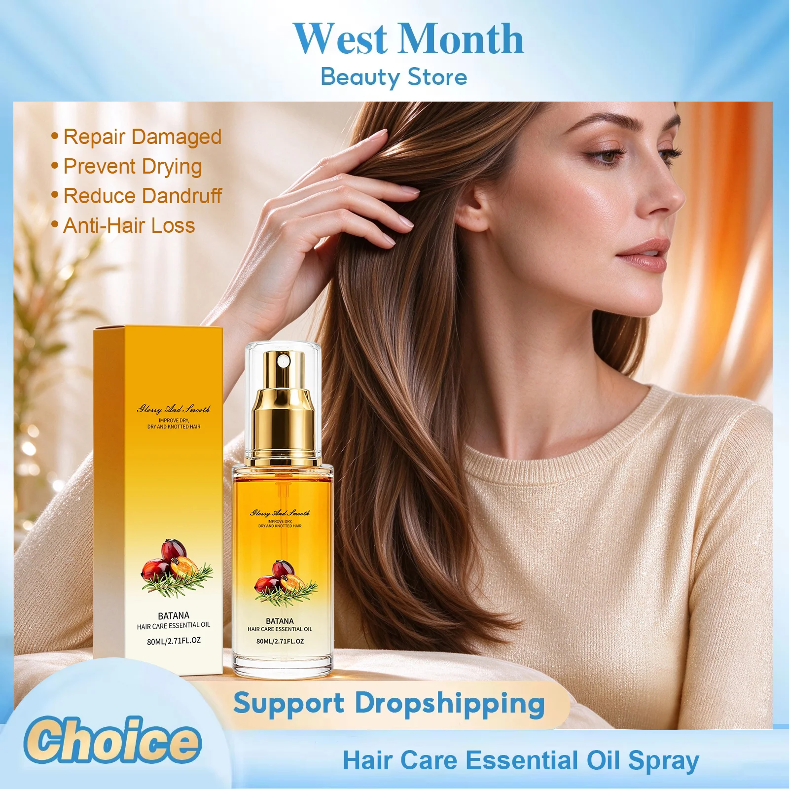 Hair Care Essential Oil Spray Hair Growth Enhance Volume Anti Frizz Strengthen Hair Roots Moisturizing Softening Smooth Hair Oil
