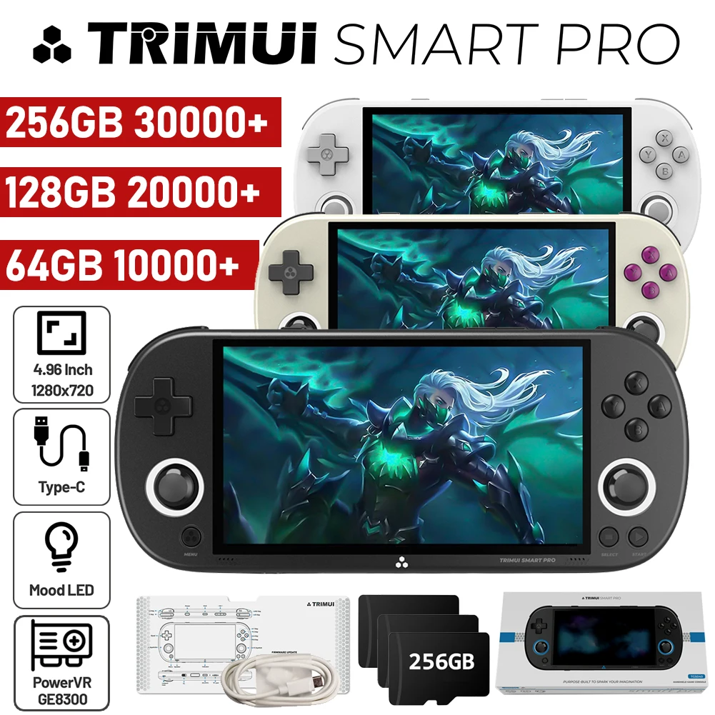 Trimui Smart Pro Handheld Game Console 4.96''IPS Screen Linux System RGB Joystick Video Game Console Gift 30000+ Games