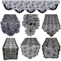 Halloween Lace Table Runner Black Spider Web Tablecloth Fireplace Cover Mantel Halloween Decoration 2024 Home Party Cloth Cover
