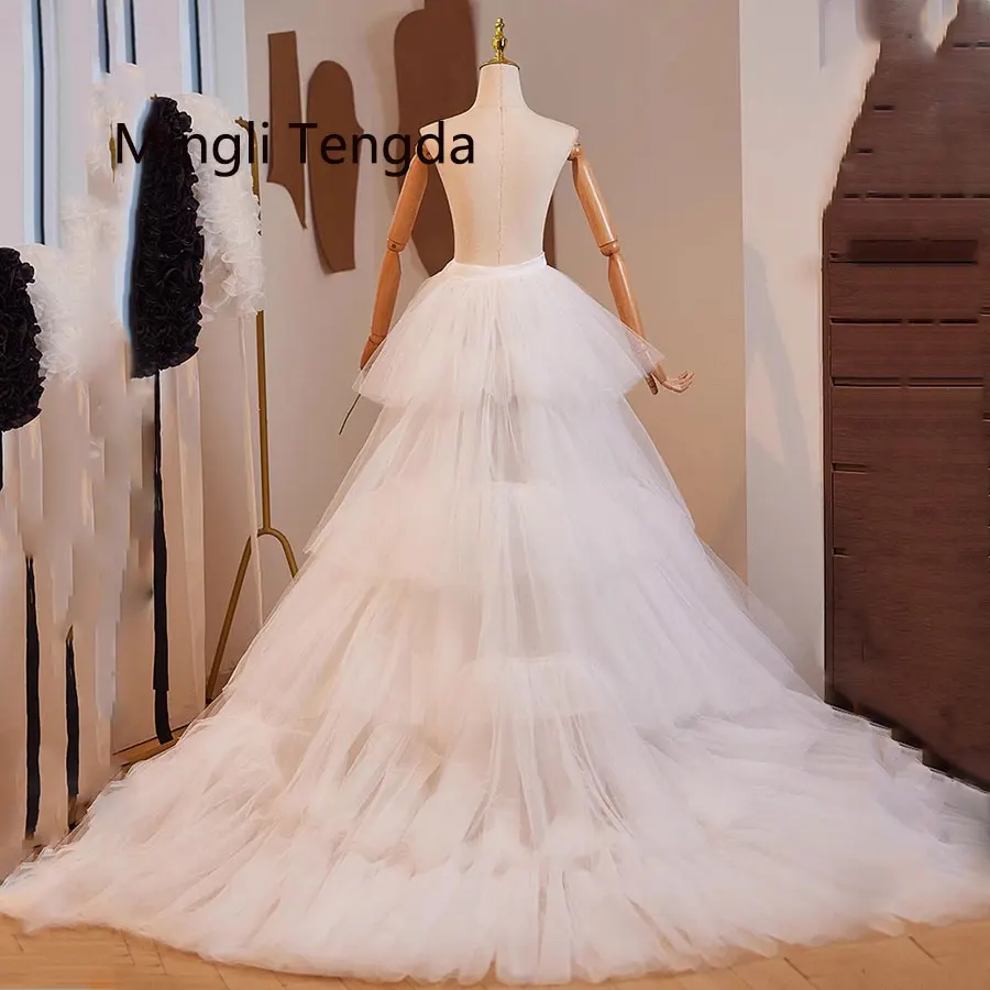 Mingli Tengda สีขาวหลายชั้นกระโปรง Tulle ที่ถอดออกได้รถไฟเอวฉัตร PUFFY ตาข่ายกระโปรงที่ถอดออกได้ผู้หญิง CUSTOM Made