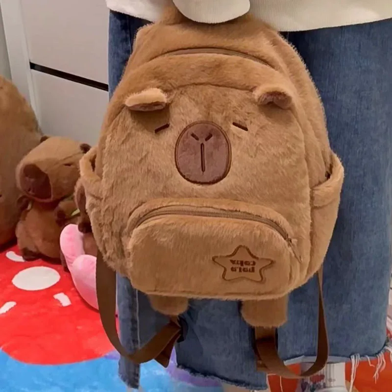 Miniso-Mochila De felpa Capybara de dibujos animados para niña, bolsa de hombro pequeña versátil, juguetes para estudiantes, regalos para niñas, novedad de 2024