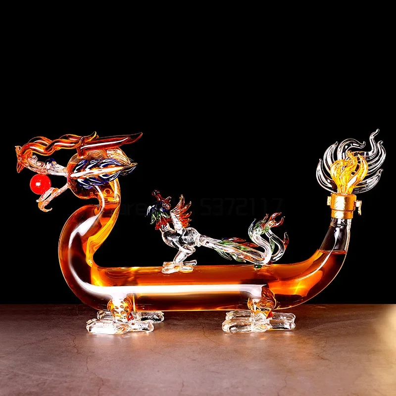 Chinese Dragon boat style design home bar whiskey decanter lead-free glass wine decanter for Liquor Scotch Bourbon 1201-08