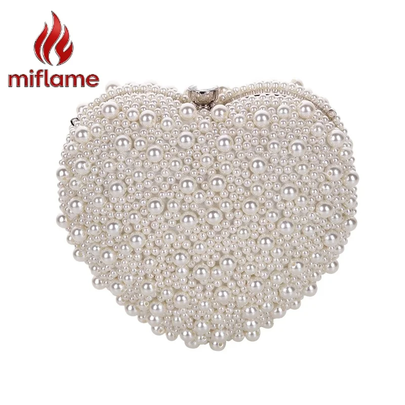 

Women's Korean Japanese Style Pearl Heart Shaped Evening Clutch with Chain Strap Crossbody Shoulder Bag for Party Wedding