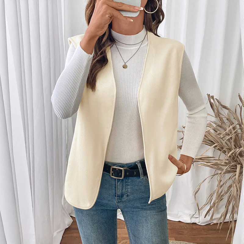 

Solid Color Fleece Vest Versatile Daily Casual Vest Vest V-neck Sleeveless Vest Women Cardigan