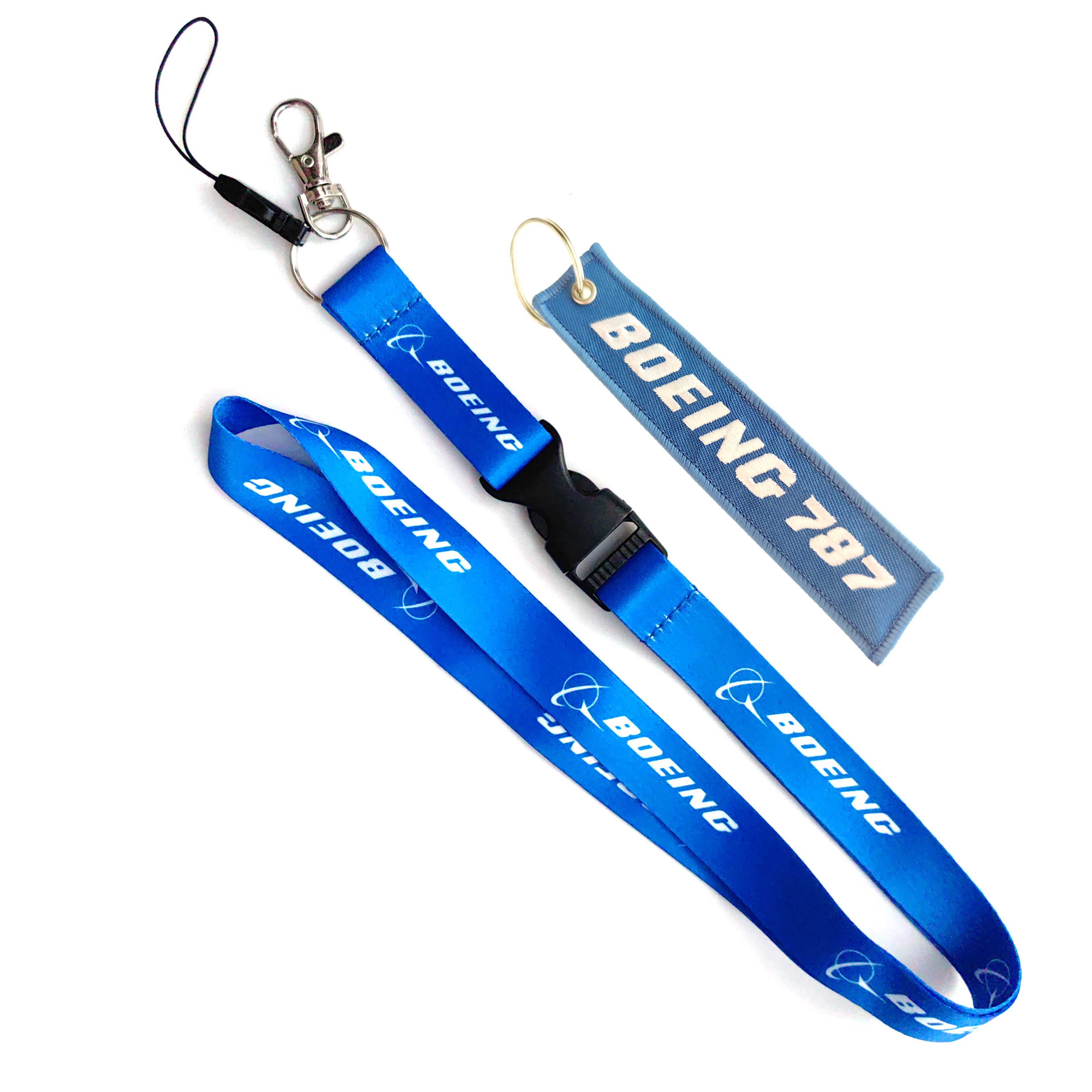 2 PC Boeing 737 747 767 777 Double Sided Embroidered Keychain Blue lanyardaircraft Crew Gift For ID Card And Work Badge Lanyard