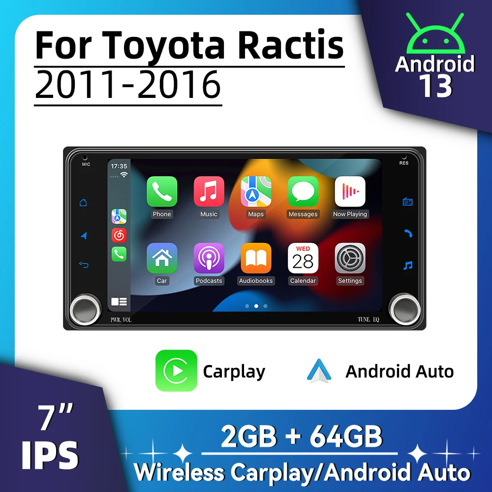 7 "شاشة أندرويد سيارة الوسائط المتعددة 2 الدين راديو لتويوتا Ractis 2011-2016 اللاسلكية Carplay أندرويد السيارات رئيس وحدة ستيريو لتحديد المواقع واي فاي