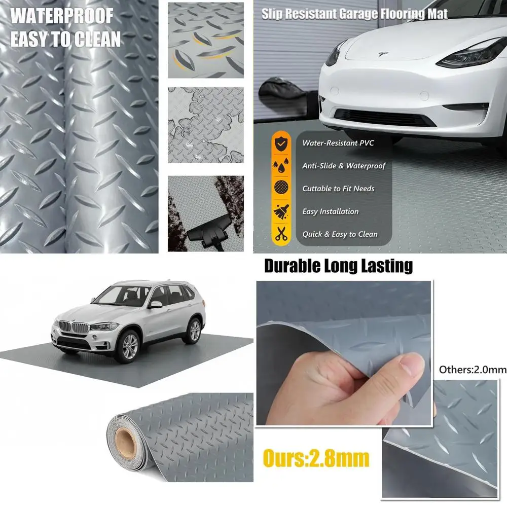 

Thick PVC Garage Floor Mat, Heavy-Duty Waterproof Non-Slip Protector for Cars, Trailers, SUVs, Basements, Gyms (Gray) 2ft x 23ft