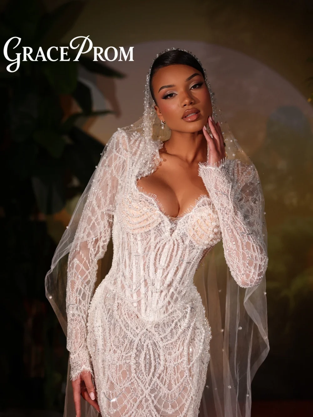 Enchanting Long Sleeve Wedding Dress 2026 Sexy Open Back Bridal Gown Formal Beaded Floor Length Bridal Dress Vestido De Novia