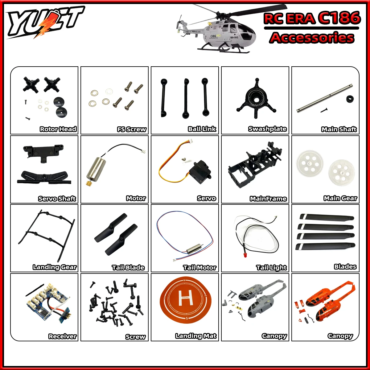 

RC ERA C186 RC Helicopter Original Accessories Canopy Blade Gear Motor ESC Board Rotor Head Tail Servo Spare Parts