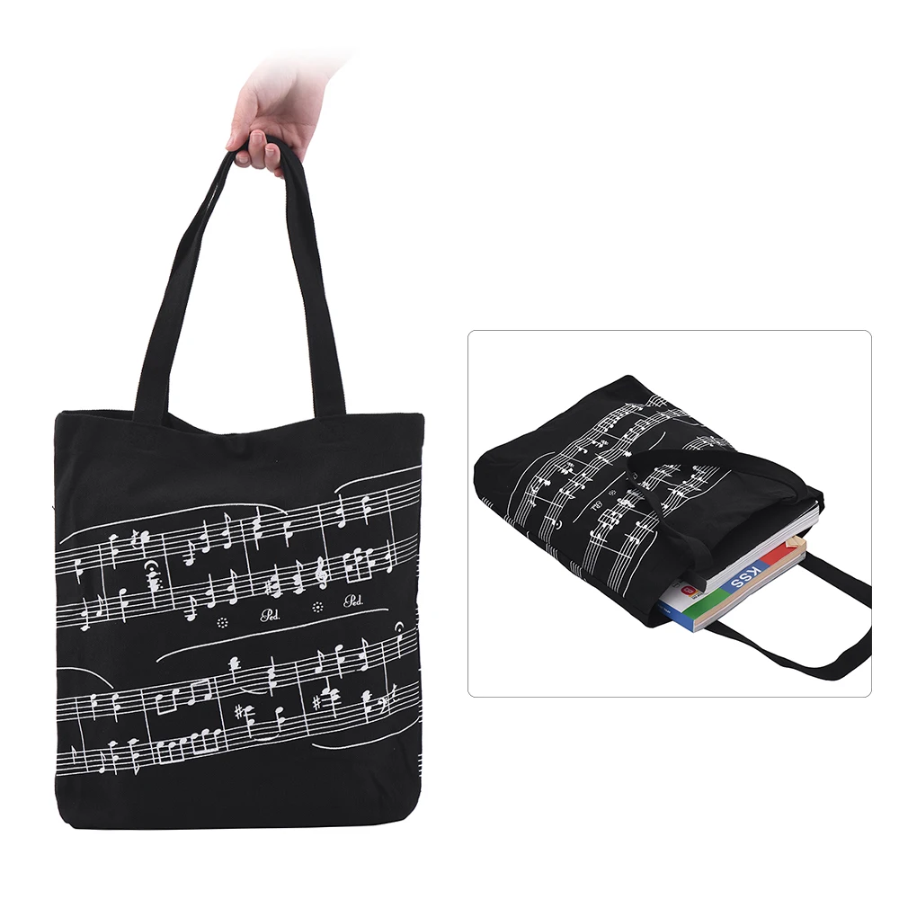 Washable Cotton Cloth Handbag Music  Shoulder Grocery Shopping Bag with Magnetic Button Musical Notation Pattern carry bag