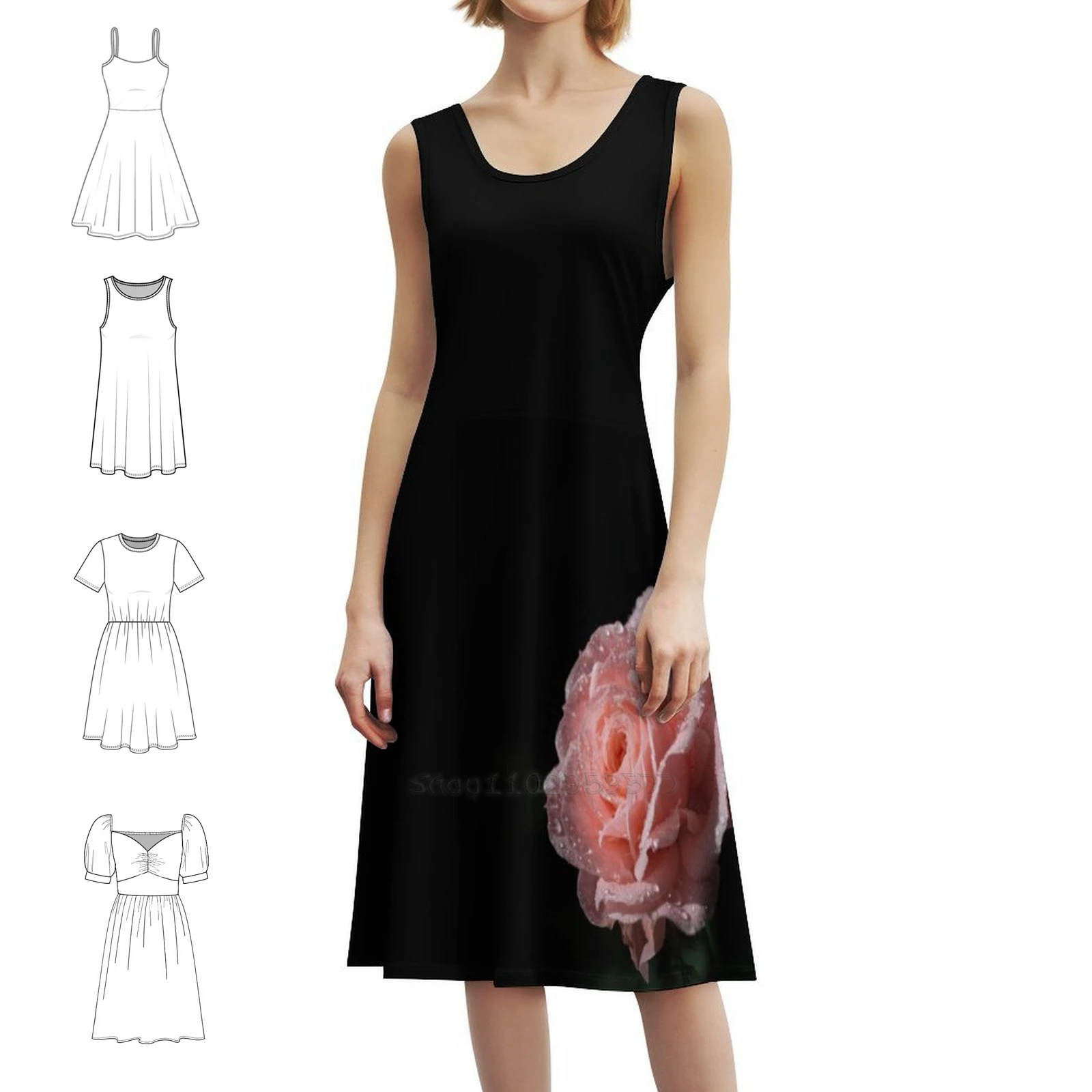 فستان قصير على طراز Floribunda Preppy للنساء على شكل حرف a فضفاض مناسب فستان يوم غير رسمي وردي وردي وردي فستان سهرة لحديقة Floribunda