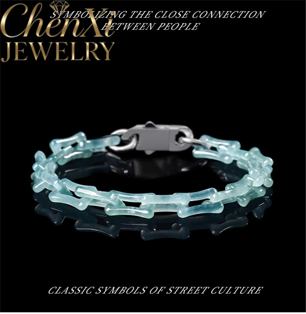 Natural Grade A Icy Blue Water Jadeite Creative Snake Bone Craft Design Bracelet Unisex Hip Hop Style Fashion Fine Jewelry Gift