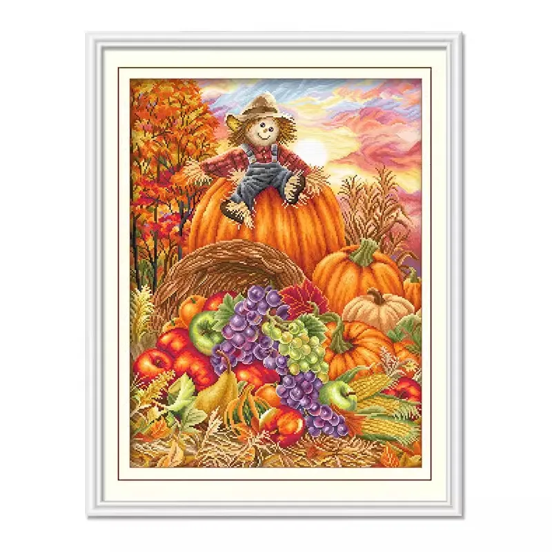 

11CT Pumpkin Harvest season Pre-Printed Cross Stitch DIY Embroidery Set Handicraft Floss Needle Crafts 96 Colors