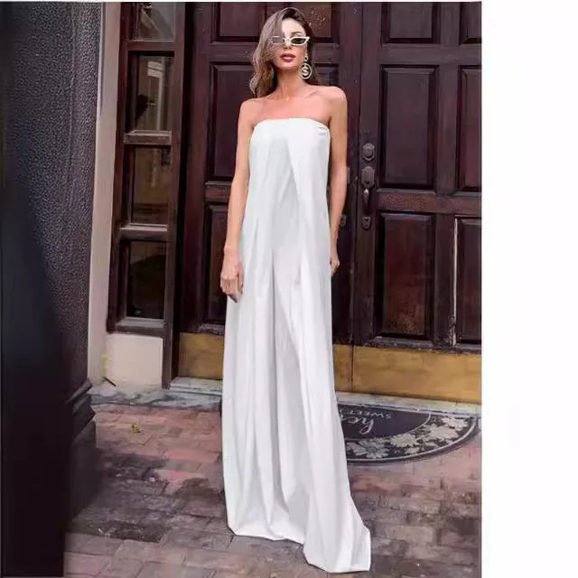 

Spring Summer 2025 New Women's Slim Fit Pants Wide Leg Jumpsuit mid Waist Length Long Pants Polyester Fabric