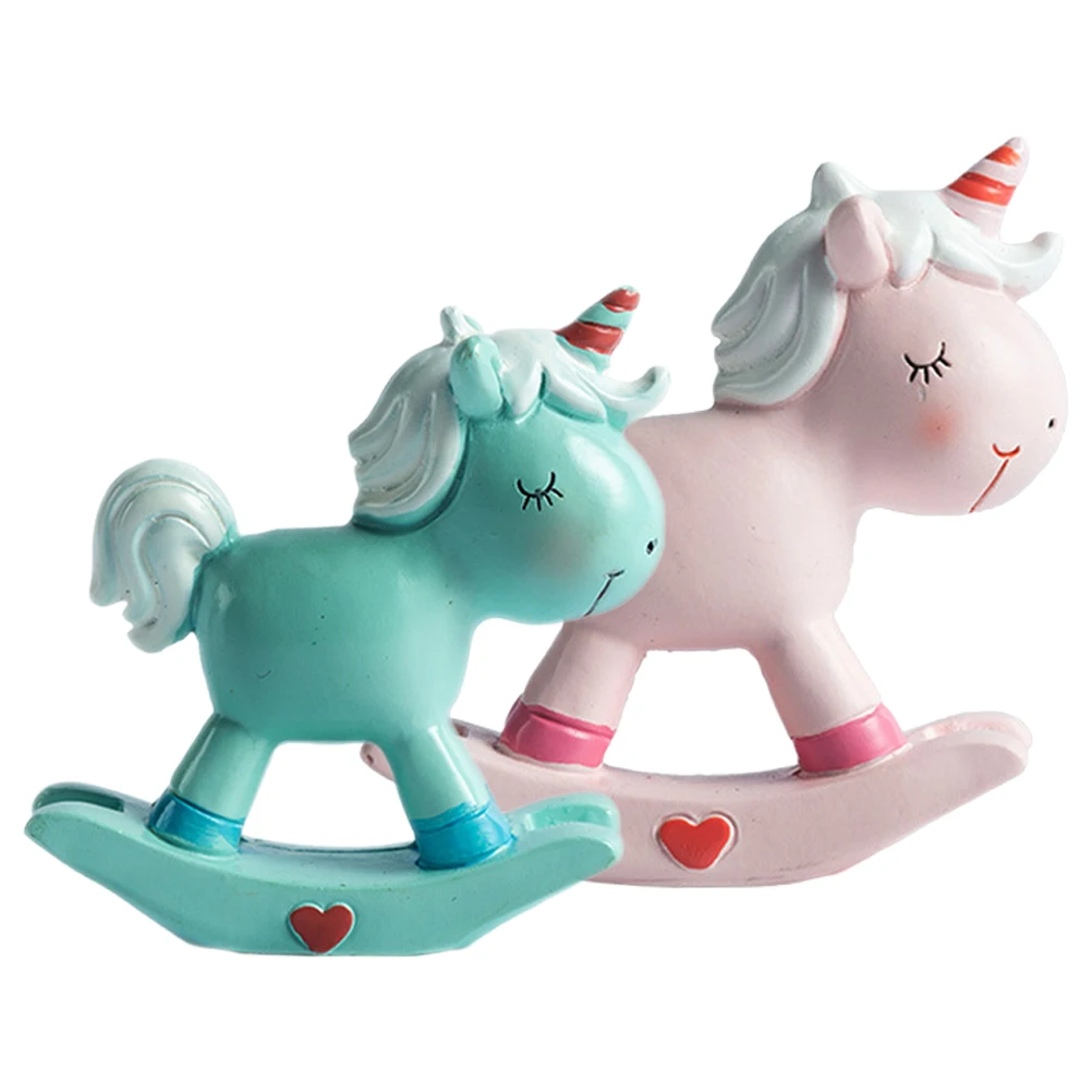 

2pcs Green Unicorn Cupcake Toppers Pink Resin Unicorn Figurines Cake Decorations Miniature Desktop Accessories Realistic Detail