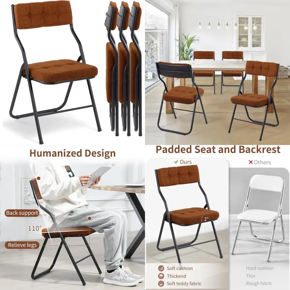 

Padded Folding Chairs 4-Pack - Cushioned, Portable Dining Chairs for Kitchen, Extra Seats for Guests, Assembled
