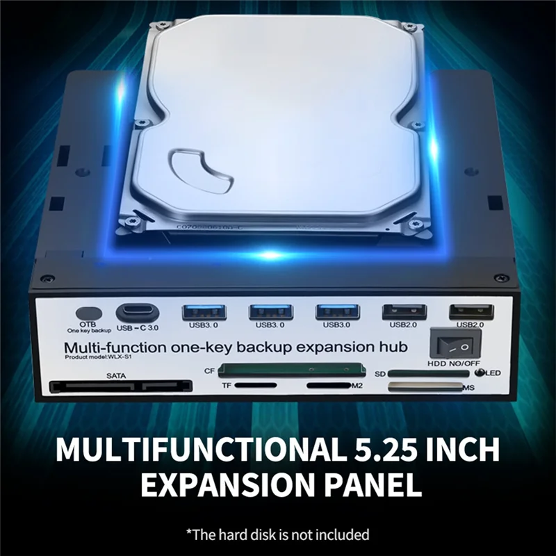 

Ingenious-5.25 Inch Front Panel Expansion Hub With 3 USB3.0 2 USB2.0 Ports 5-In-1 Card Reader Support One-Key Backup Panel