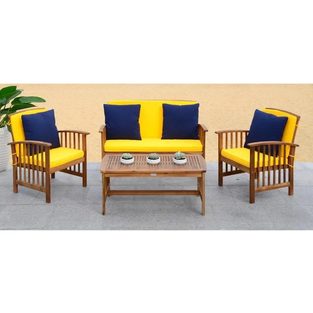 Outdoor Collection Rocklin Natural/ Beige 4-Piece Conversation Patio Set with Cushions