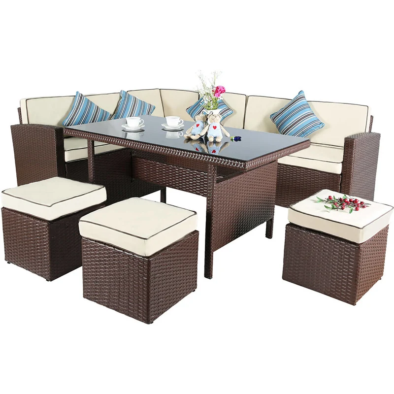 Rattan woven sofa corner L-shaped rattan sofa, courtyard leisure balcony, sofa combination