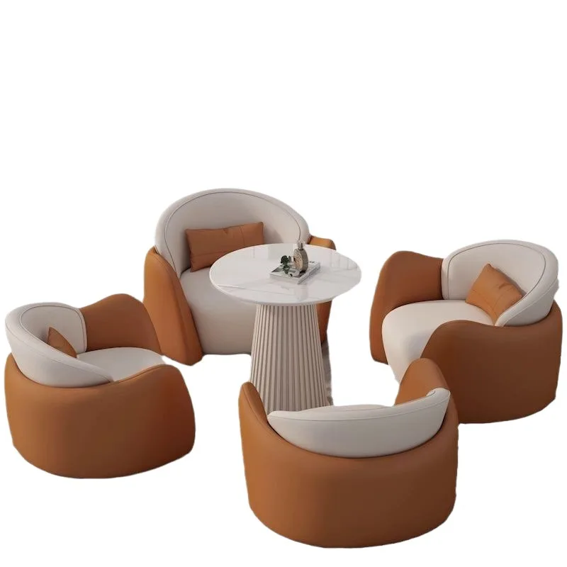 Sofa leather art lobby creative leisure reception tables and chairs surrounded by orange and white