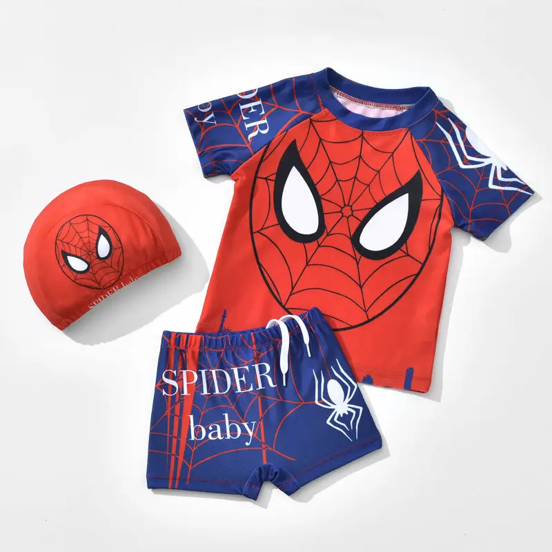مجموعة ملابس السباحة الجديدة من Marvel Spiderman Boys Summer Cartoon Anime Fashion الرائعة الواقية من الشمس سريعة الجفاف وناعمة وقابلة للتنفس هدية
